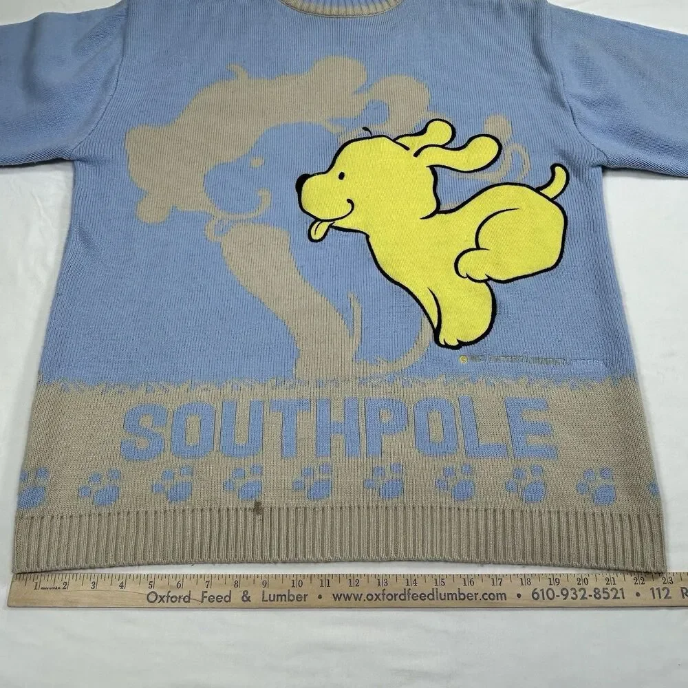 Vintage SouthPole Sweater Mens XL Booby Dog Graphic Hip Hop Knit Pullover Blue